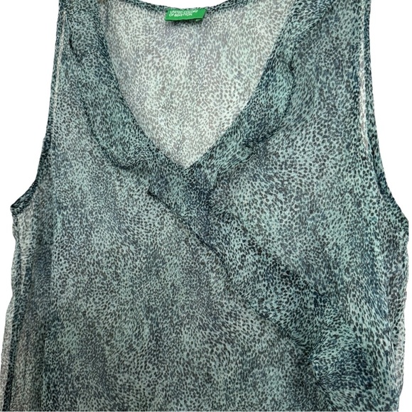 Vintage Y2K Silk Sheer Ruffle Top Size Medium Green Animal Print Made In Italy - Picture 4 of 7